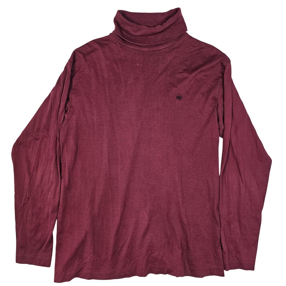 Ralph Lauren‎ Mens Burgundy Long Sleeve Turtleneck RL Monogram Cotton Top Size M